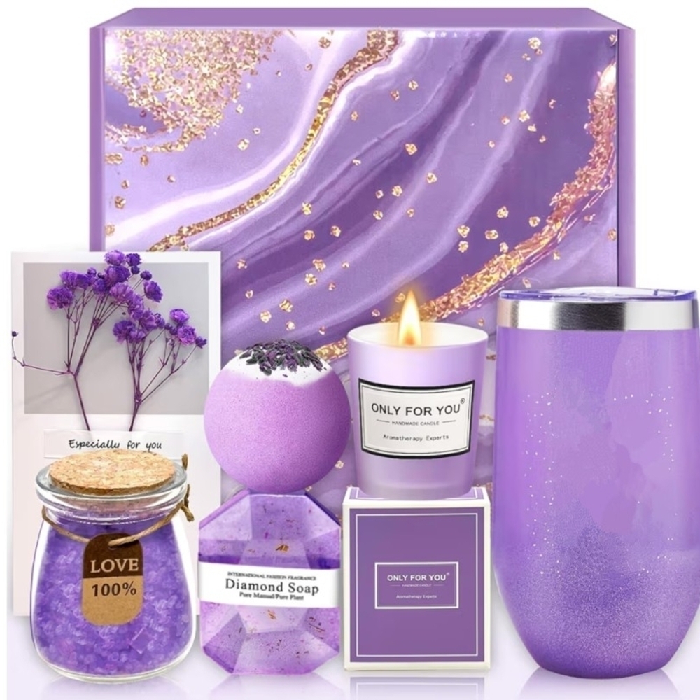 Purple Bath Soak & Bubbles Collection Gift Set NIB